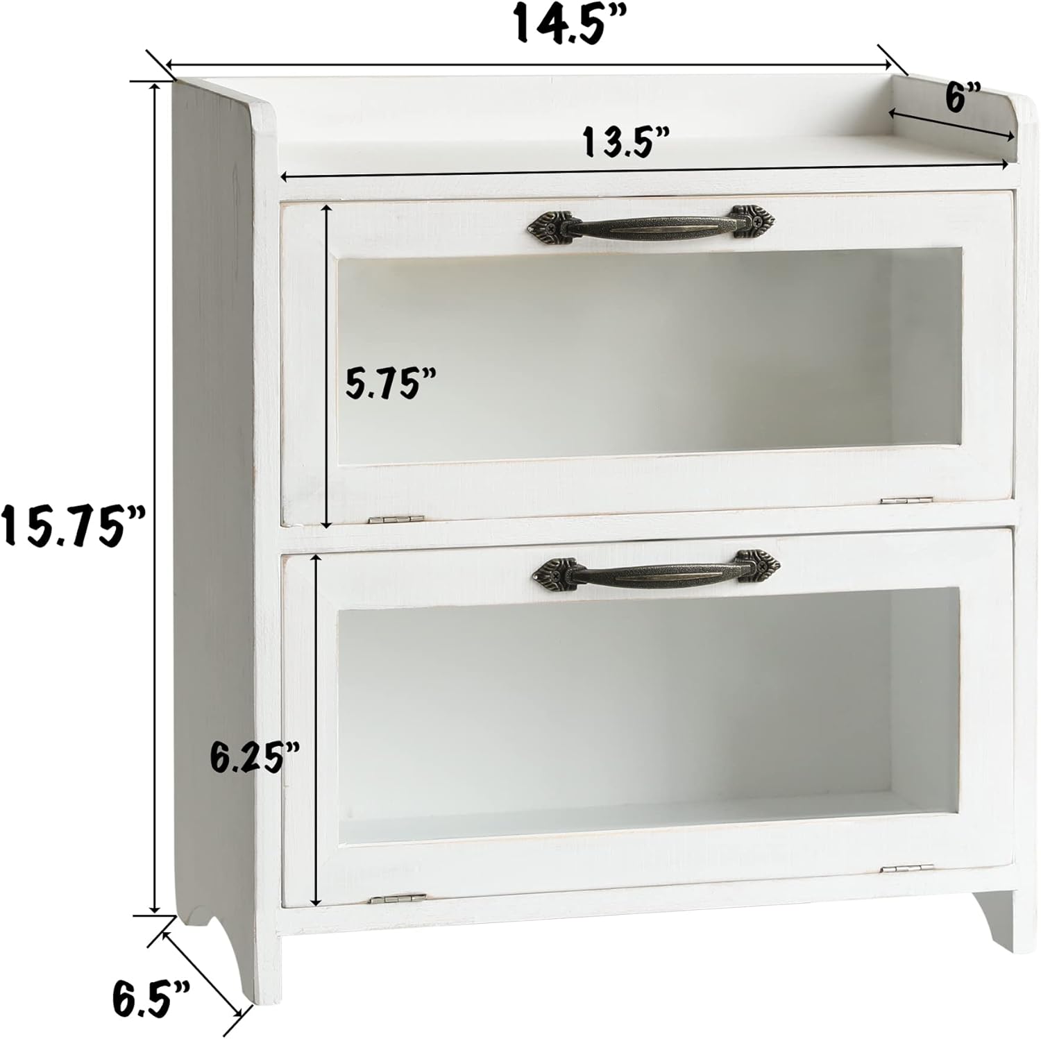 COLLECTIVE HOME - 2 Tiered Storage Cabinet, Countertop Cabinet, Wood Organizer for Kitchen Living Room Bedroom Office, 15.75 x 14.5 x 6.5 (no Pattern, Double Door, White)