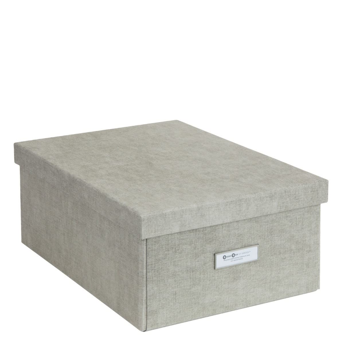 BIGSO BOX OF SWEDEN KATIA Medium Storage Box with Lid - Sturdy Fibreboard and Linen Look Paper Organiser - Practical Folding Box with Label Frame - Beige