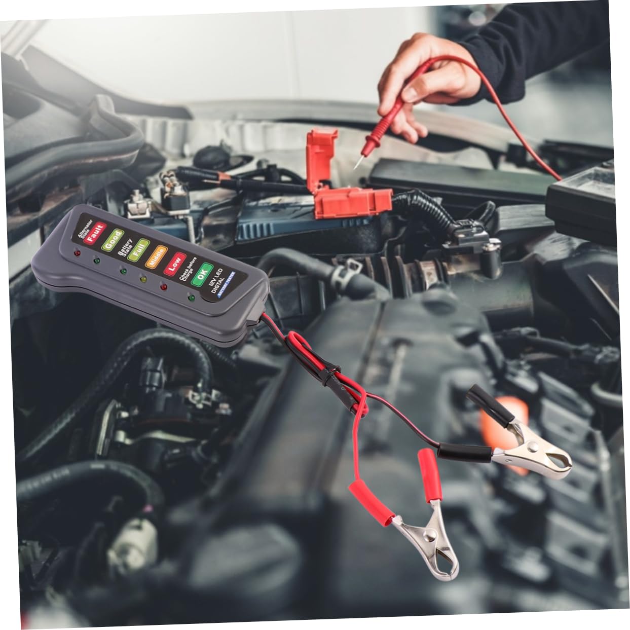 STOBAZA LED Battery Tester Detector Smart Battery Analyzer with LED Display and Status Indication Safe and Easy Operation Black Color