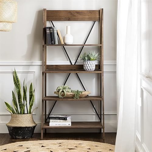 Walker Edison X Back Modern Farmhouse Wood Bookcase Bookshelf Home Office Living Room Storage, 4 Shelves, Brown #TOP1