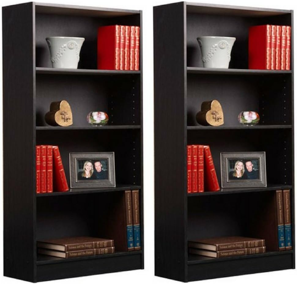 Mylex Orion 4-Shelf Bookcase, Black, Set of 2