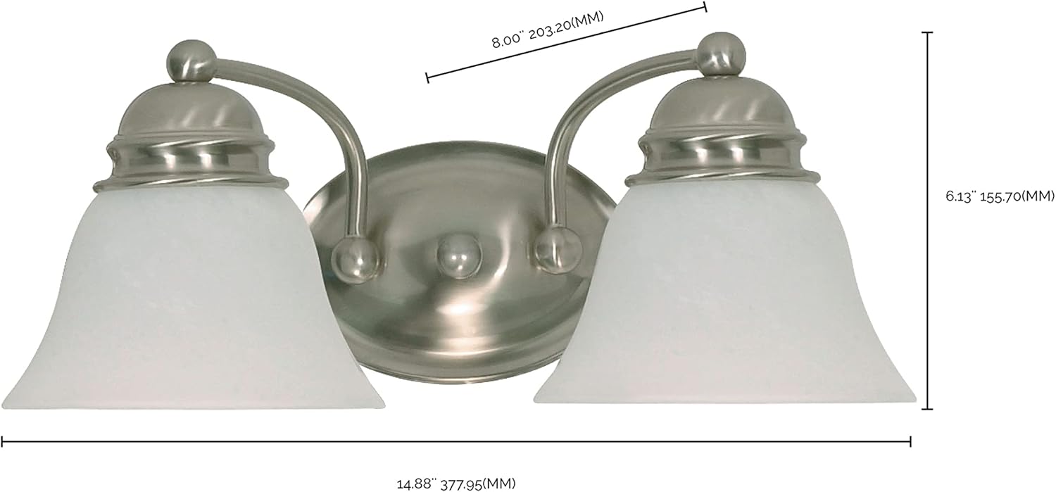 Nuvo 60/341 Empire Two Light Vanity with Alabaster Glass, Brushed Nickel, 15 in.