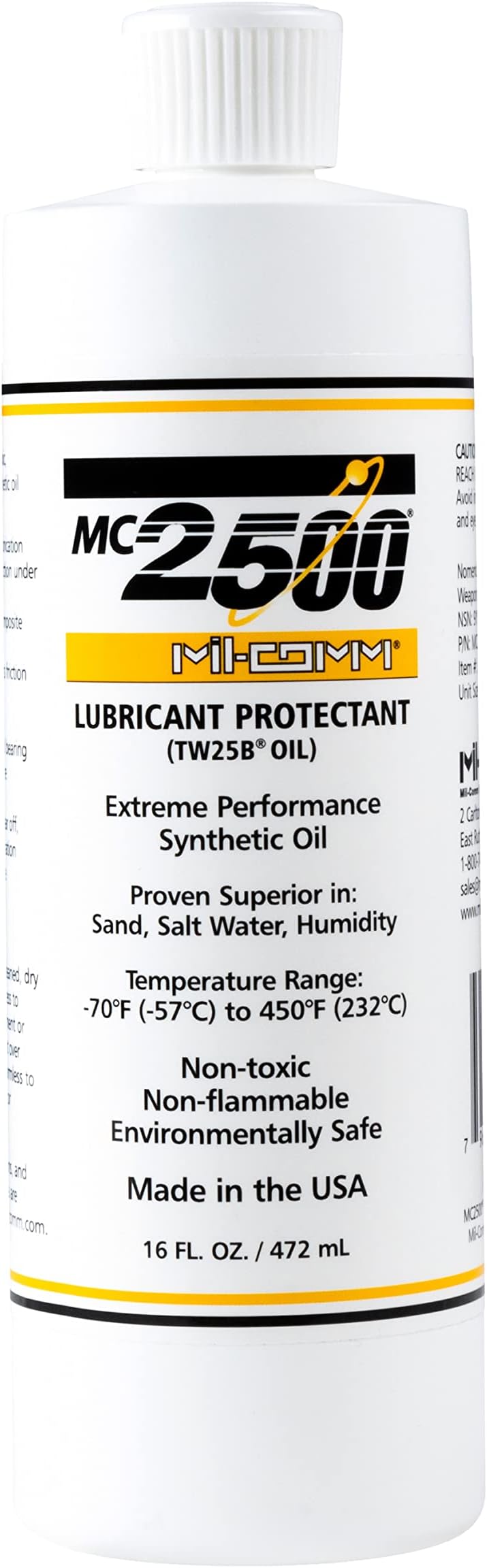 Mil-Comm MC2500 Gun Oil and Lubricant Protectant 16-Ounce Bottle, Extreme Performance Synthetic Firearm Oil
