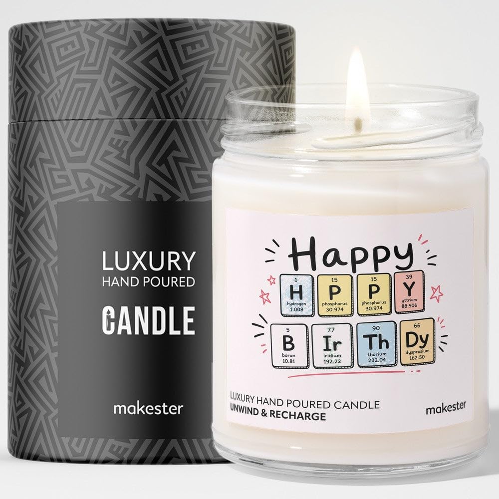 Birthday Gift for Chemistry Teacher - Luxury Soy Wax Candle - Vanilla, Jasmine, Sugared Almond - Makester
