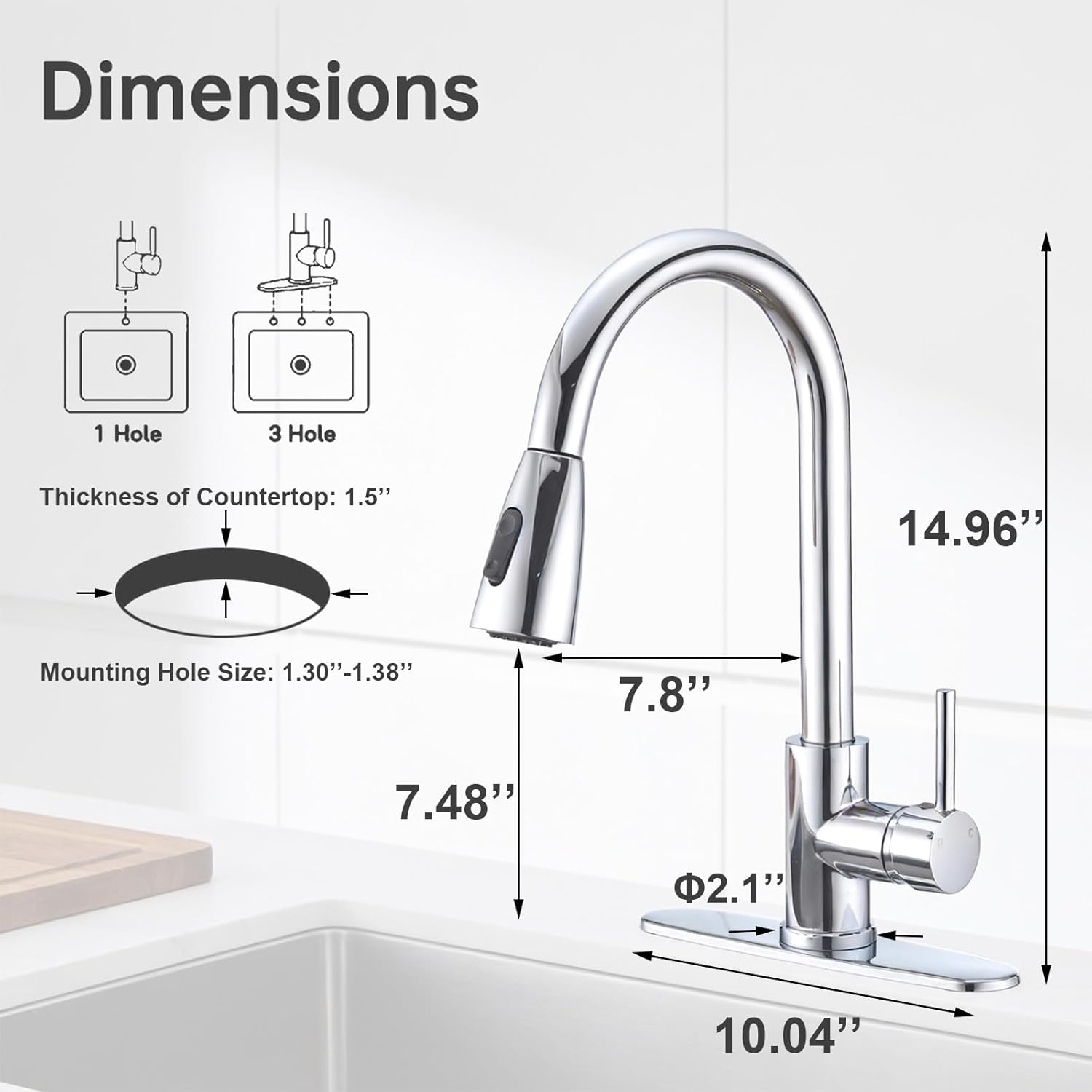 Kitchen Faucet with Pull Down Sprayer Polished Chrome, High Arc Single Handle RV Bar Faucet Stainless Steel Kitchen Sink Faucet with Deck Plate for Modern Kitchen Upgrade