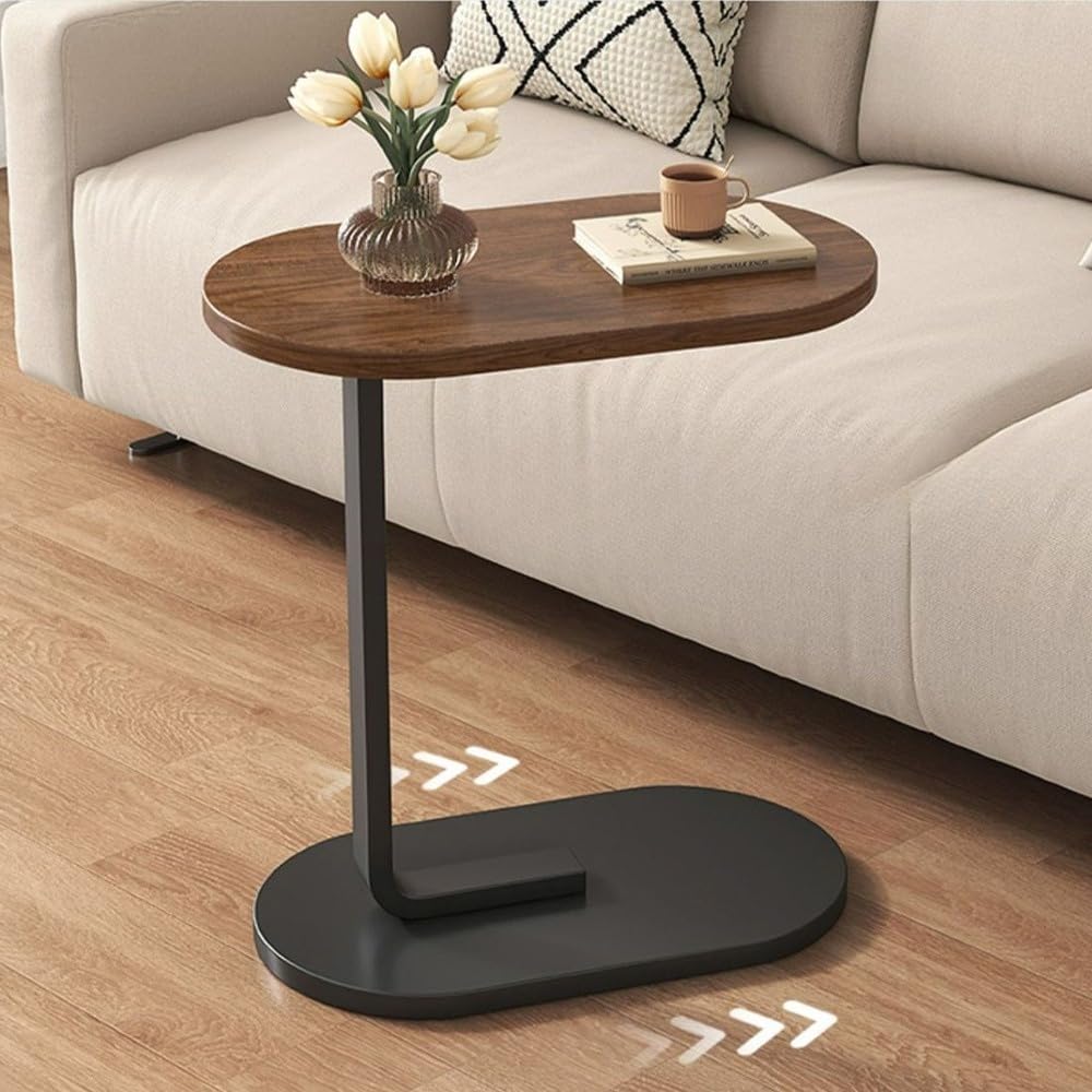 UUE C-Shape Side Table, Walnut, 45 x 30 x 60 cm, Modern, Industrial Style, Black Metal Frame, Wooden Top, Bedroom & Living Room