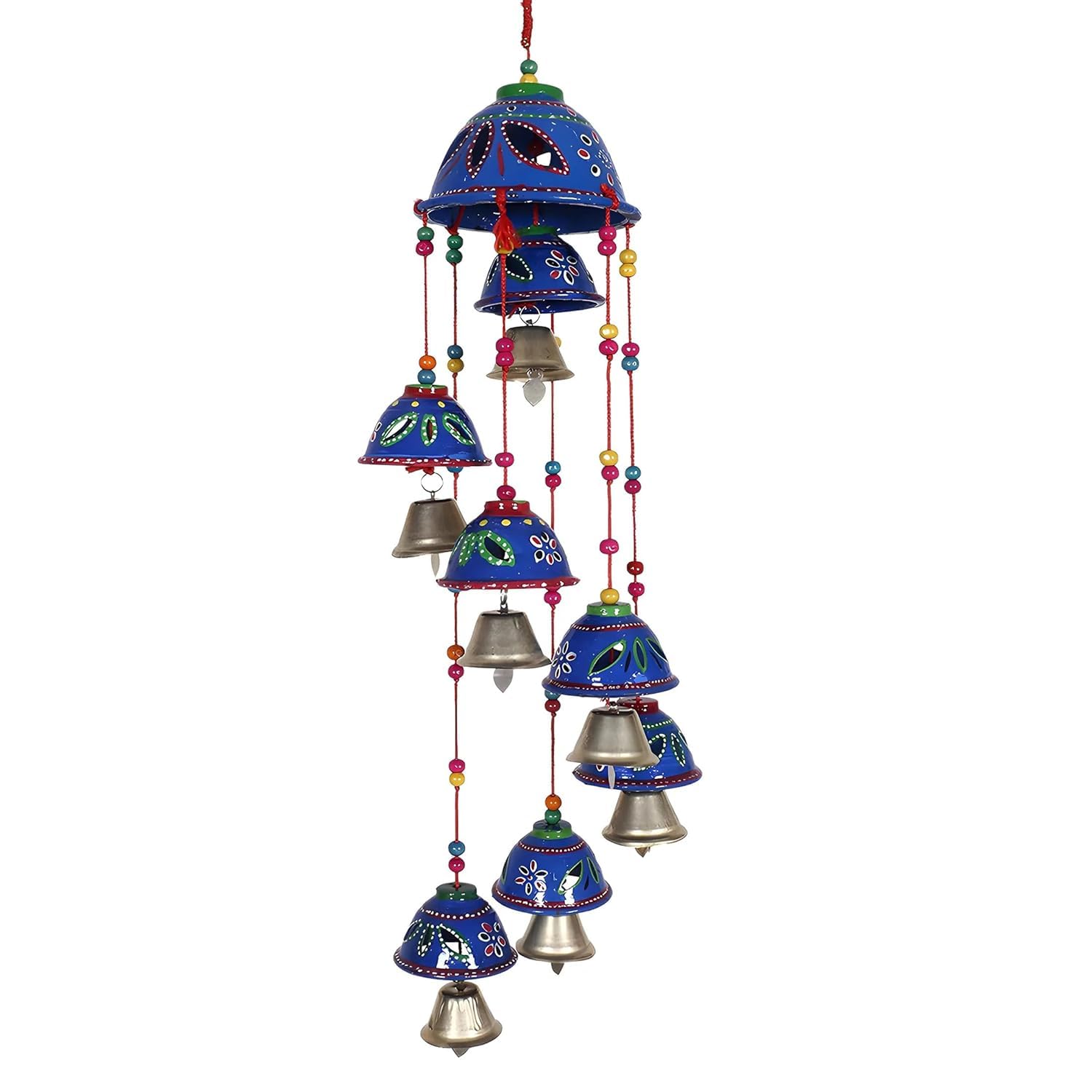 Bindian Handcrafted Rajasthani Wind Chime with Bells, Multicolour, 72x23 cm, Traditional Wall Hanging for Home, Garden & Balcony (Blue Wind Chime-1)-image-24