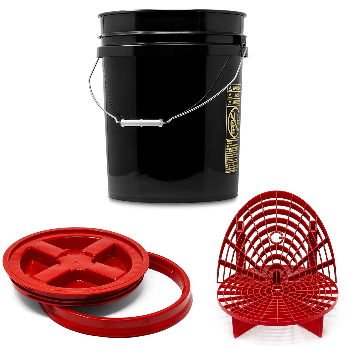 detailmateGritGuard Professional Wash Bucket Set 5 GAL (Approx. 20 Litres) / Gamma Seal Bucket Lid / Insert / Washboard Red + WB Red