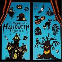 Fancy Daily Halloween Window Stickers Bats Spiders 169Pcs Halloween Window Decorations Reusable Double-Sided Window Cling Sticker for Halloween Party Indoor