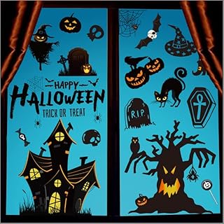 Fancy Daily Halloween Window Stickers Bats Spiders 169Pcs Halloween Window Decorations Reusable Double-sided Window Cling Sticker for Halloween Party Indoor