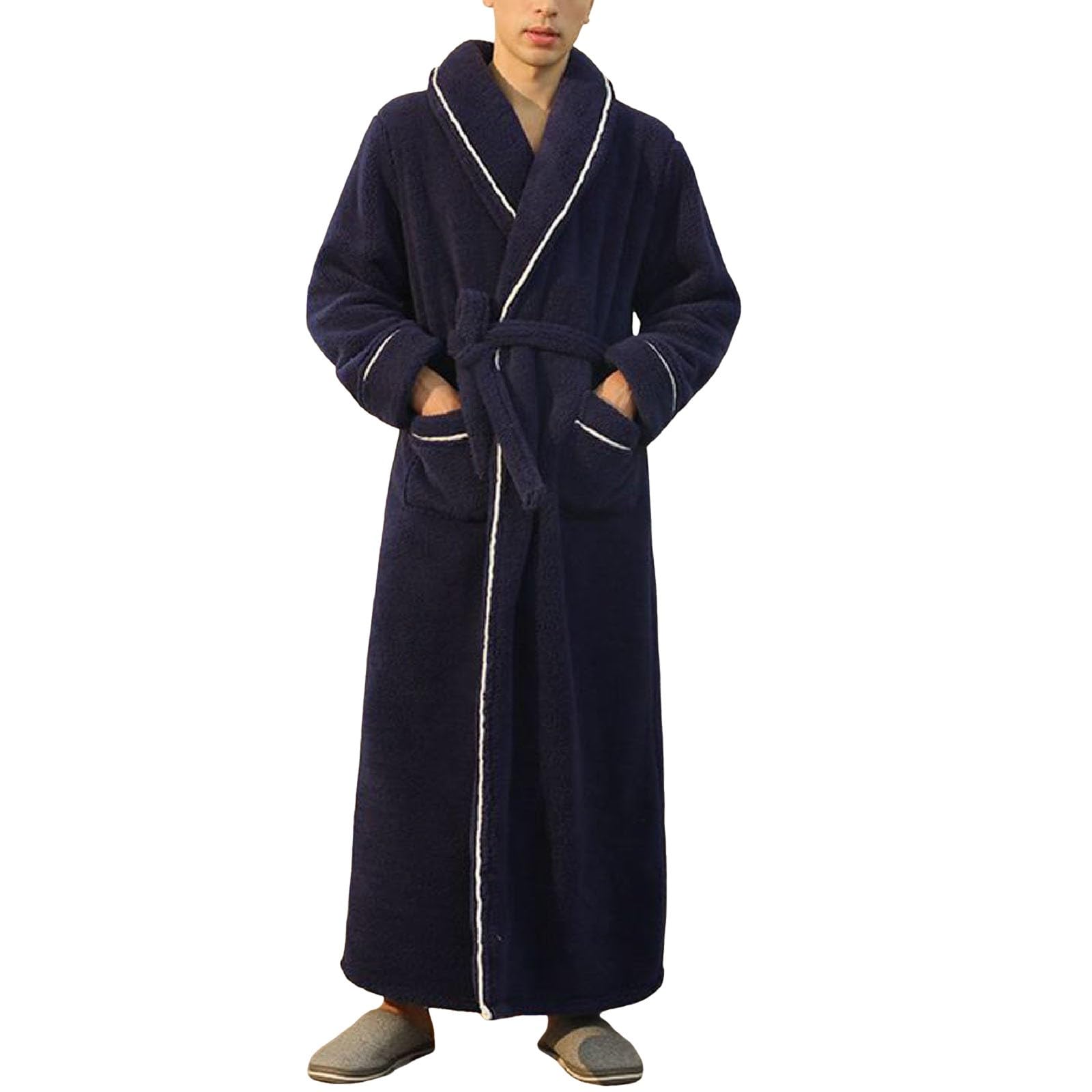 Albornoces largos y cálidos para hombre y mujer, para invierno, albornoz de franela de viaje, de forro polar, tallas grandes, bata de baño de manga larga, suave, cómoda, mullida