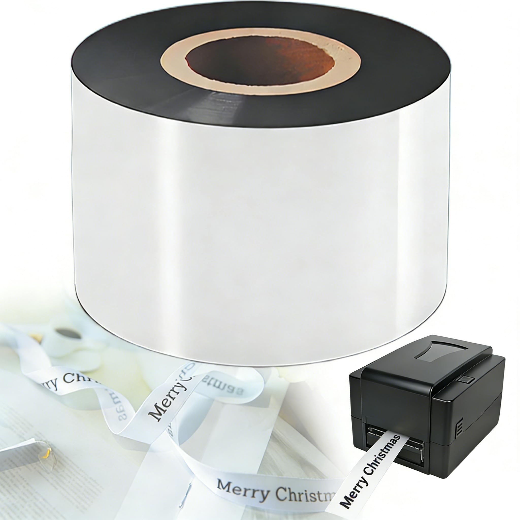 Thermal Transfer Ribbon, Resin Ribbon for Satin Ribbon Printing Machine or Bar-Code Thermal Label Printers, Multiple Colors, 1'' core, 1 Roll (Black, 1.77" x984.25')