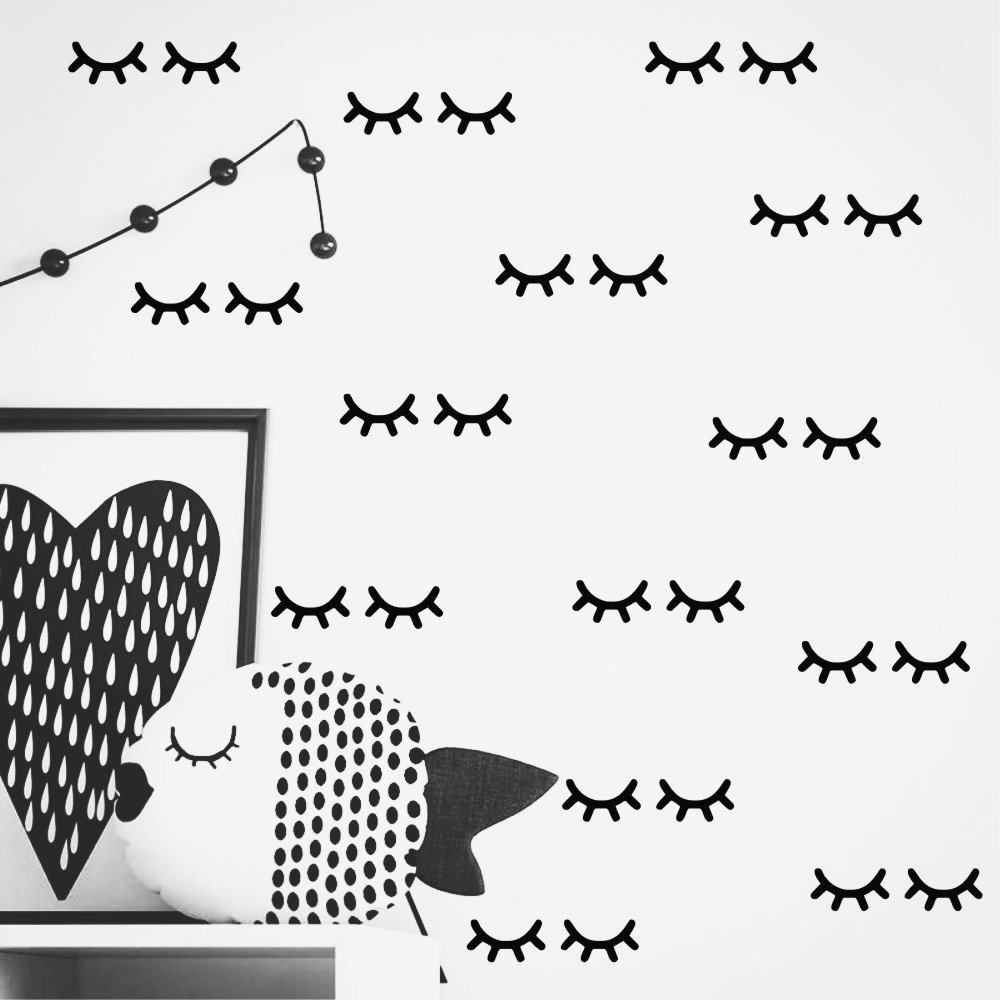 48 Pairs Cute Eyelash Wall Decals – Closed Eyes Vinyl Stickers for Baby Nursery and Girls Room, Removable Decorative Wall Art for Kids Bedroom or Playroom (Black 12.9x3.2cm/Pair)