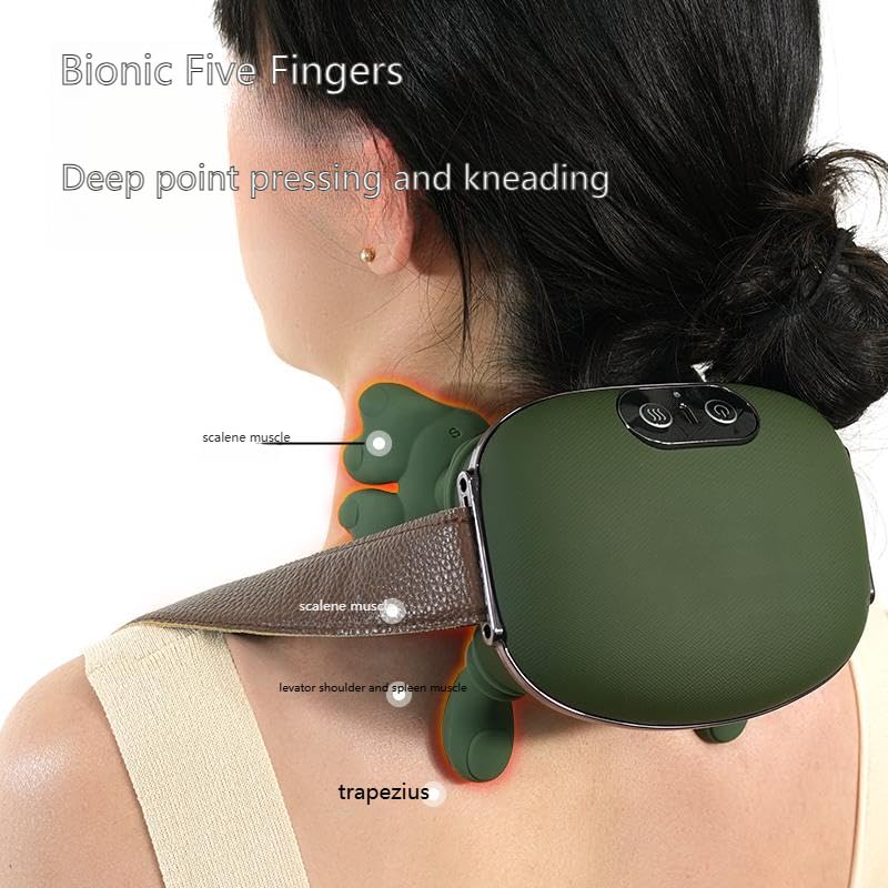 Image of Neck & Shoulder Massager with Heat, Wireless Portable Shiatsu Back Massager, 4D Deep Tissue Kneading Electric Massage Machine, Human Hand Simulation for Neck Pain Relief, Muscle Relaxation Device for Home Office Travel (Green)