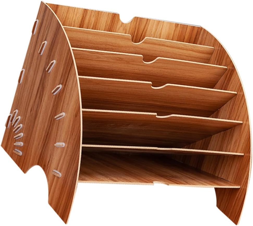 1Pc Fan Shaped Wooden Bookshelf Multiple File Storage Rack for Office Home Study Cherry Color Design for Easy Access to Books Documents