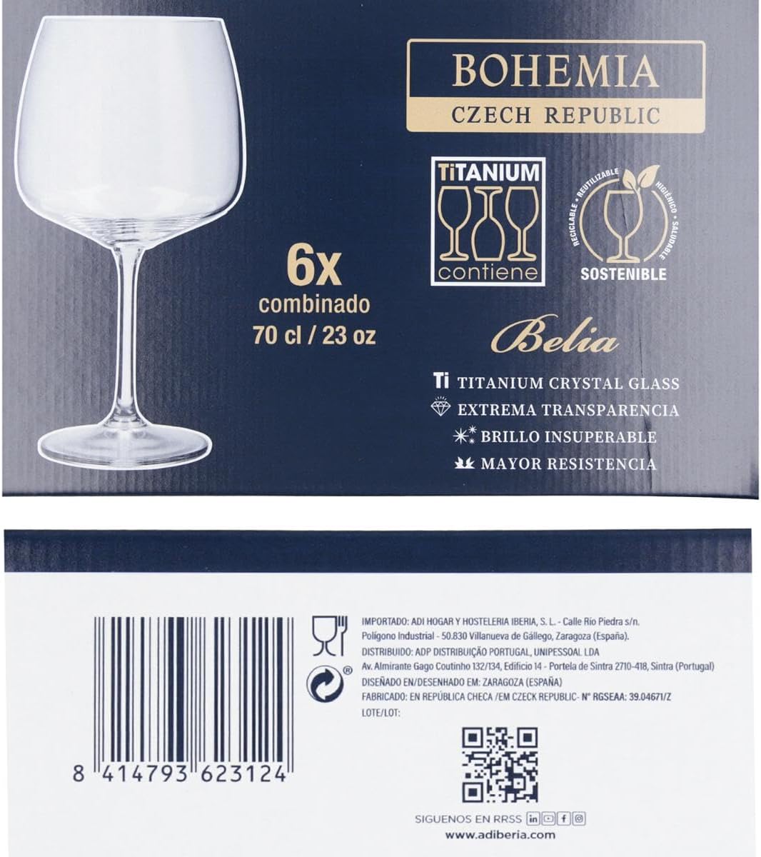 Bohemia Box 6 Glasses Combined Cristalin 70cl Refrigerator Suitable for Microwave Not Suitable Made In Czech Republic