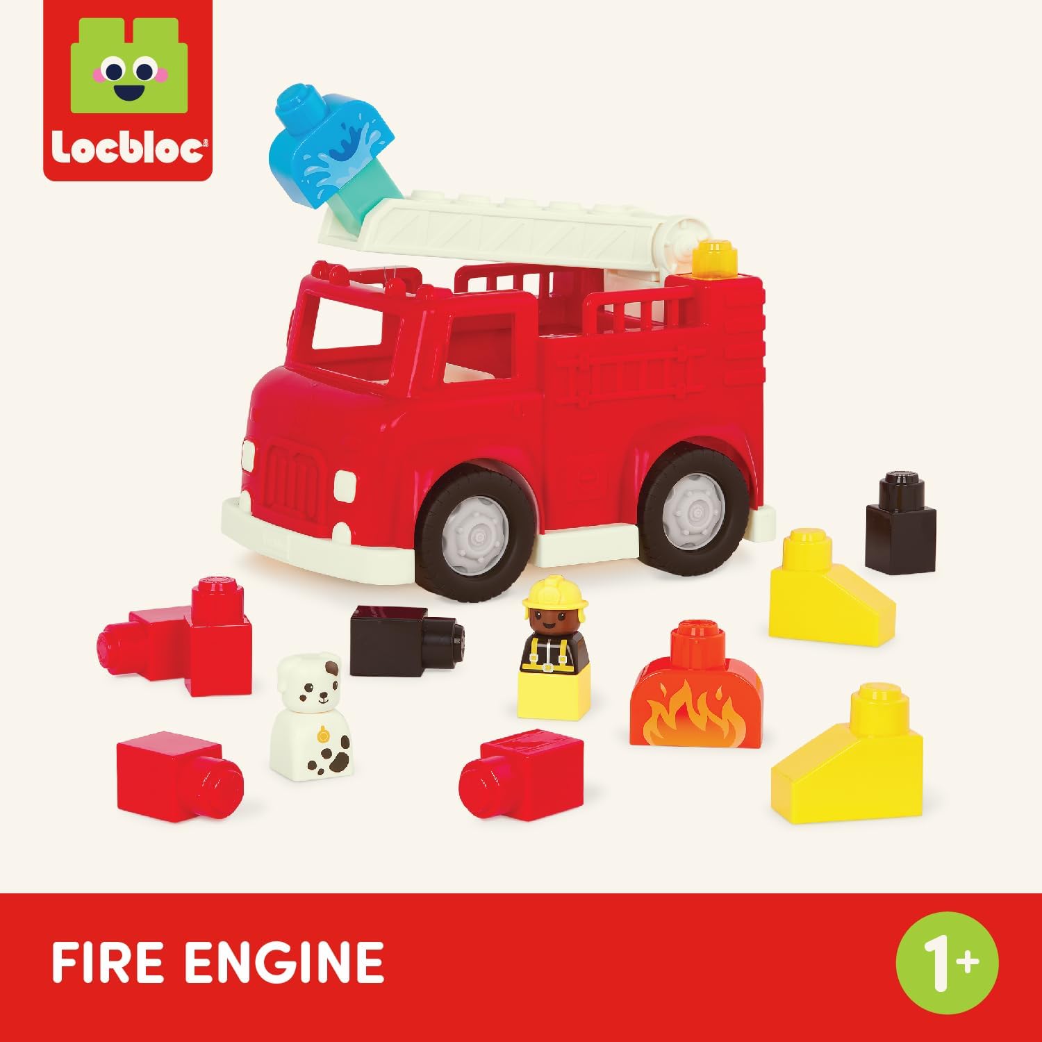 Battat – Locbloc – Toy Fire Truck – 17 Pieces Construction Set – Working Ladder – Building Blocks & Characters – 12+ Months