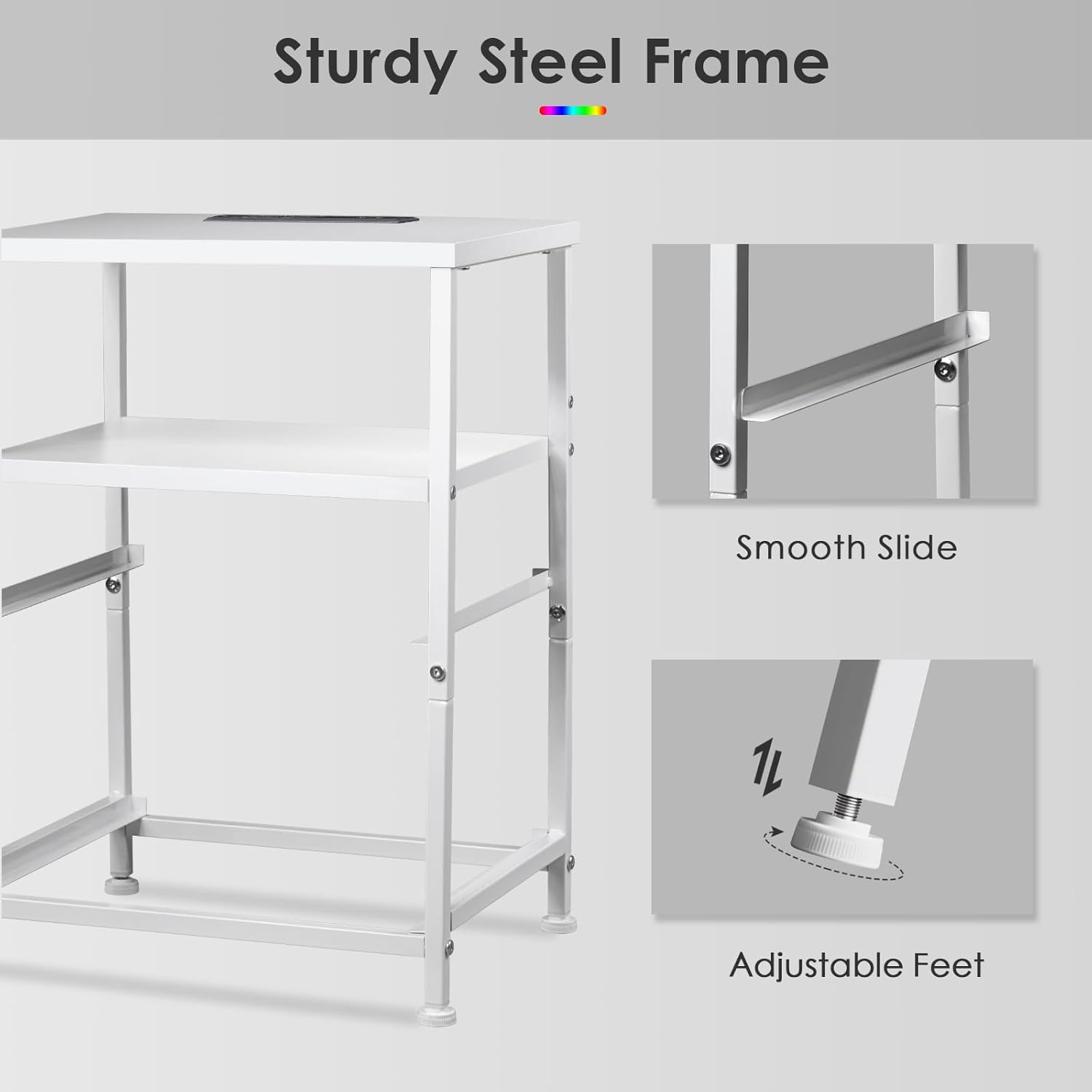 Nightstand with Charging Station Set of 2, LED Night Stand with 2 Fabric Drawers, Side Table with Open Shelf, End Table with Steel Frame, 2 Drawer Dresser for Bedroom, White
