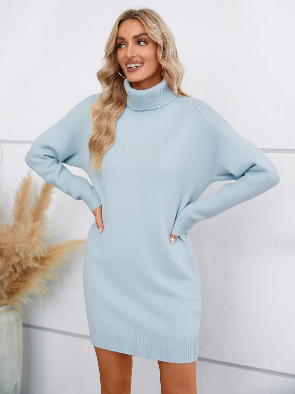 SENFURE Maglione da donna a collo alto oversize a maniche lunghe in maglia pullover autunnale abiti corti