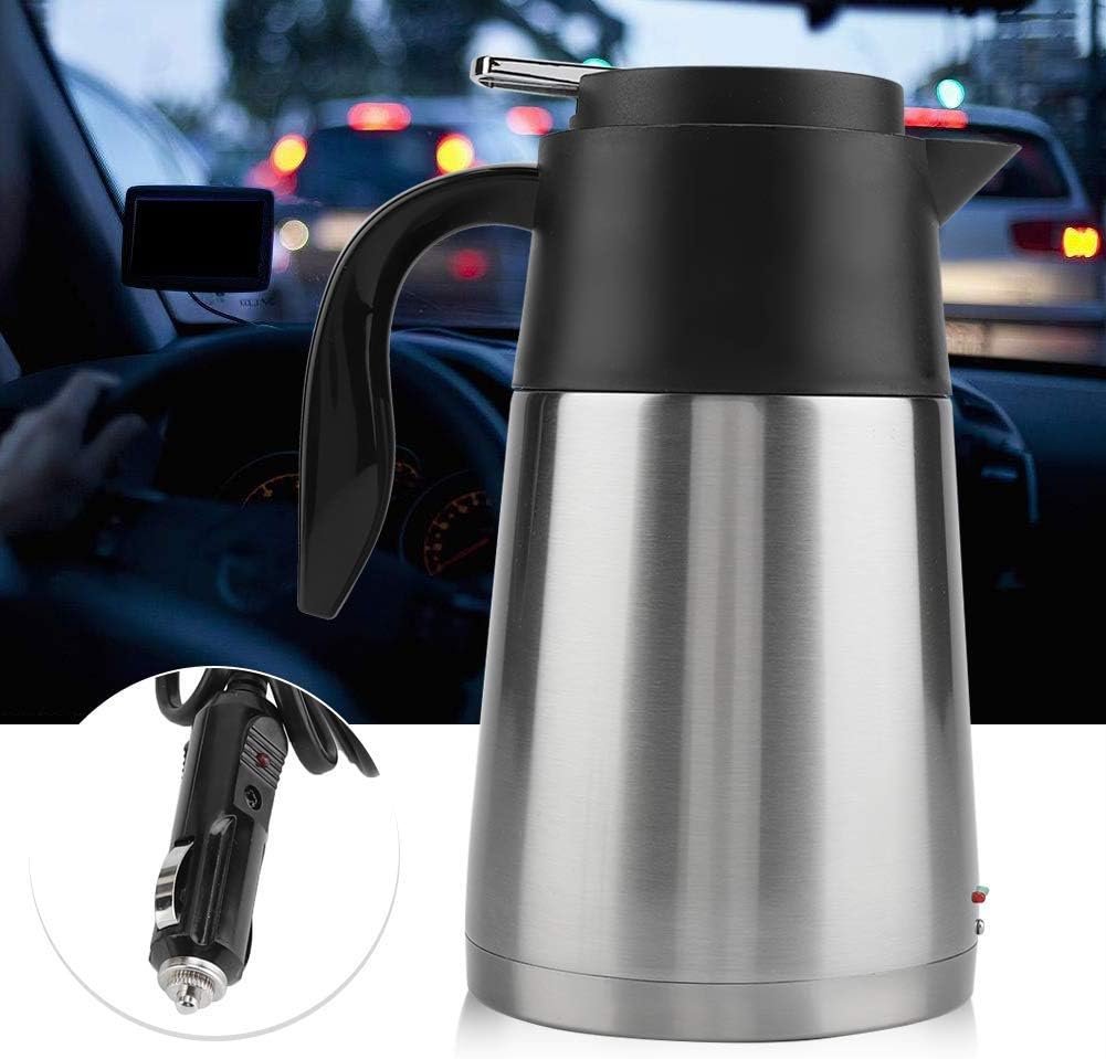 12V/24V 1300ml Stainless Steel Car Truck Travel Electric Kettle Pot Heated Water Cup (12V)