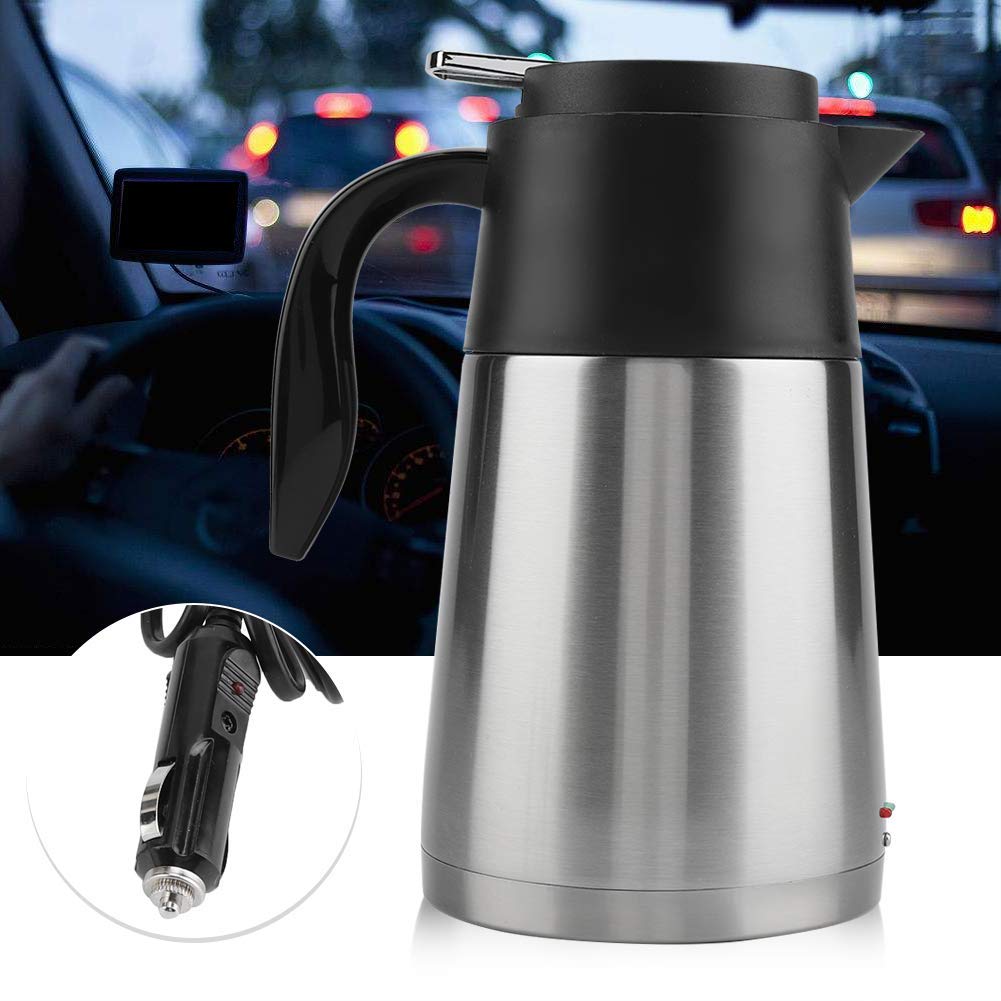 Aukson 12V/24V 1300ml Stainless Steel Car Truck Travel Electric Kettle Pot Heated Water Cup (12V)