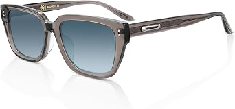 Trendy Narrow Square Sunglasses for Women Men, Acetate Polarized Shades with Hollow Metal Decor & Crystal Logo, UV400 Eyewear, Slate Grey, Brand of EssilorLuxottica