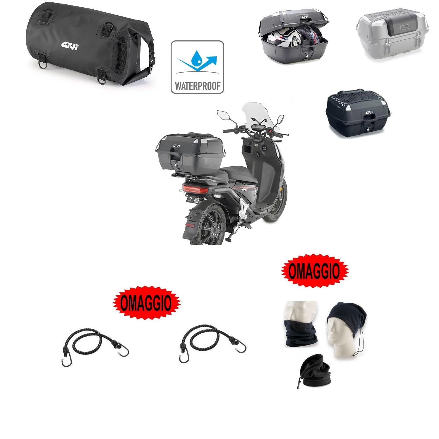 COMPATIBILE CON ZONTES 703F ADVENTURE BAULETTO MONOLOCK+PIASTRA+RETE+SCHIENALE+BORSA WP VIAGGIO/PALESTRA GIVI PER 2 CASCHI INTEGRALI O JET 45LT PER MOTO-SCOOTER CON PORTAPACCHI