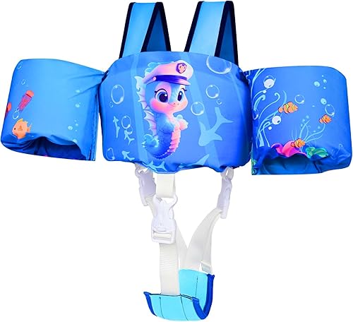 Miniatura 13 de Chaleco de natación para niños pequeños, flotadores para niños de 22 a 66 libras, chaleco de natación extraíble con correa de entrepierna y arnés de