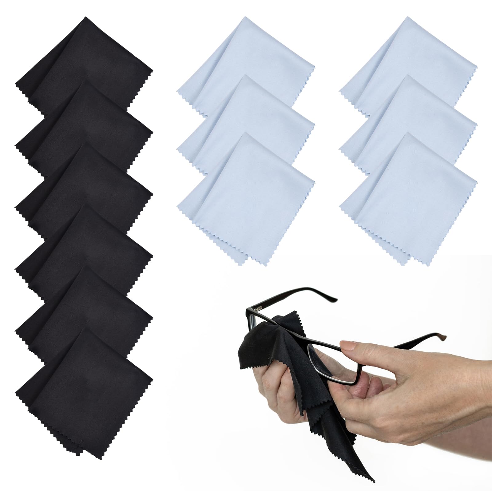 Wisebom Gafas Paño 12PCS Paños de Limpieza de Anteojos de Microfibra Paño Antivaho para Anteojos Paños de Limpieza de Microfibra para Gafas Lentes Cámaras Teléfonos Móviles Tabletas(Negro, Azul)