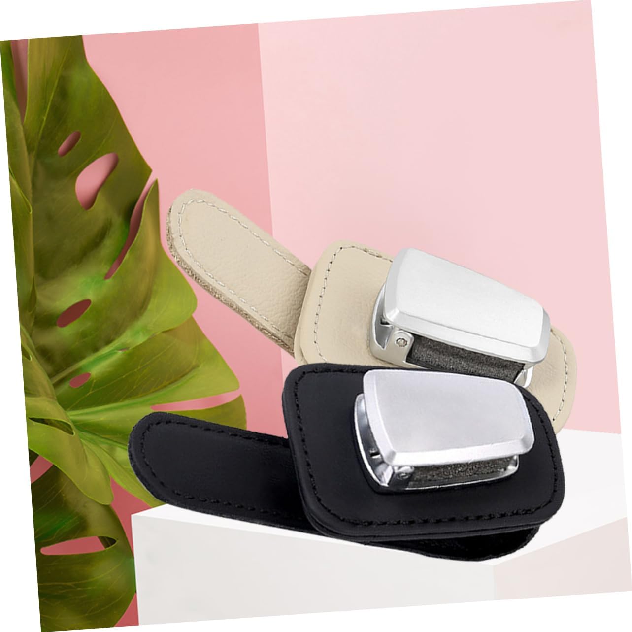 KESYOO 4pcs Multi-Function Car Sunglasses Holder Clip Pu Storage for Auto Visor Prevents Breaks and Scratches Black Beige Colors