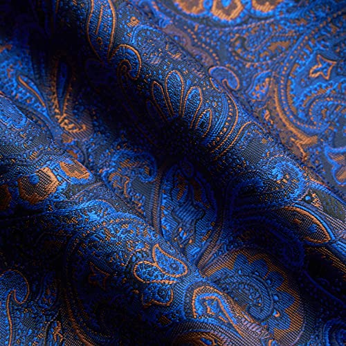 Faimo Mens Blue Floral Jacquard Suit Vest, Waistcoat Necktie And Pocket Square Cufflink Set For Men, Business Formal Dress Vest For Wedding Suit Tuxedo #TOP5