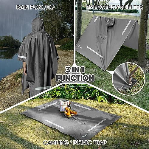 Image of PTEROMY Hooded Rain Poncho for Adults, Reusable Waterproof Raincoat
