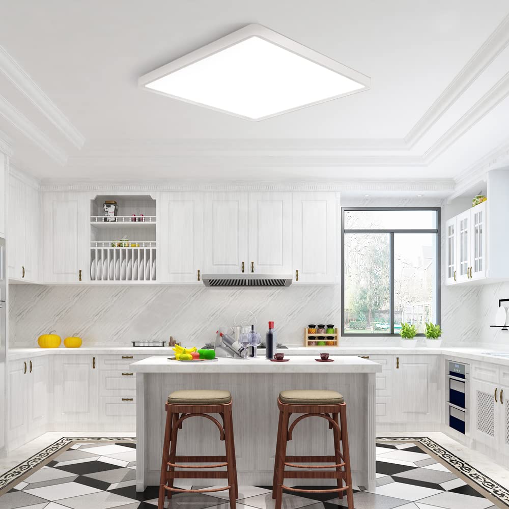 Paquete de 2 lámparas de techo LED empotradas de 12 pulgadas, 24 W, luz de techo LED cuadrada de 5000 K, lámpara de techo LED plana de 3200 lm para dormitorio, sala de estar, comedor