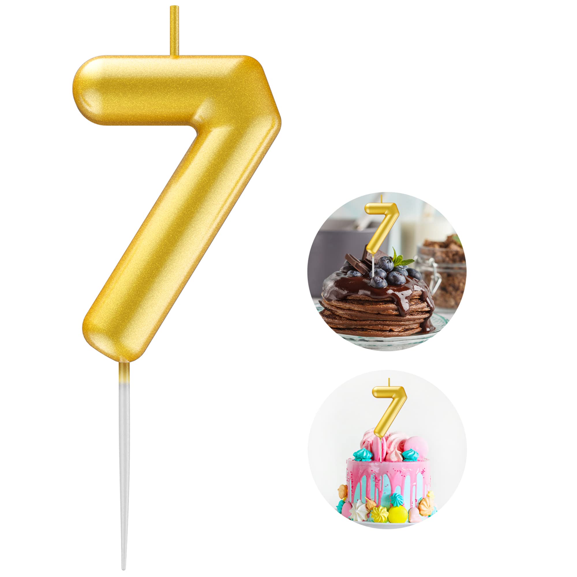 Gold Number 7 Candle Happy Birthday 3D Number Candles for Birthday Cake Party Decoration Wedding Anniversary Celebration Supplies