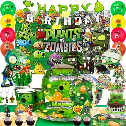 Plantas Contra Zombies Suministros, 169pcs set de Vajilla&Decoración Cumpleaños Plants vs...