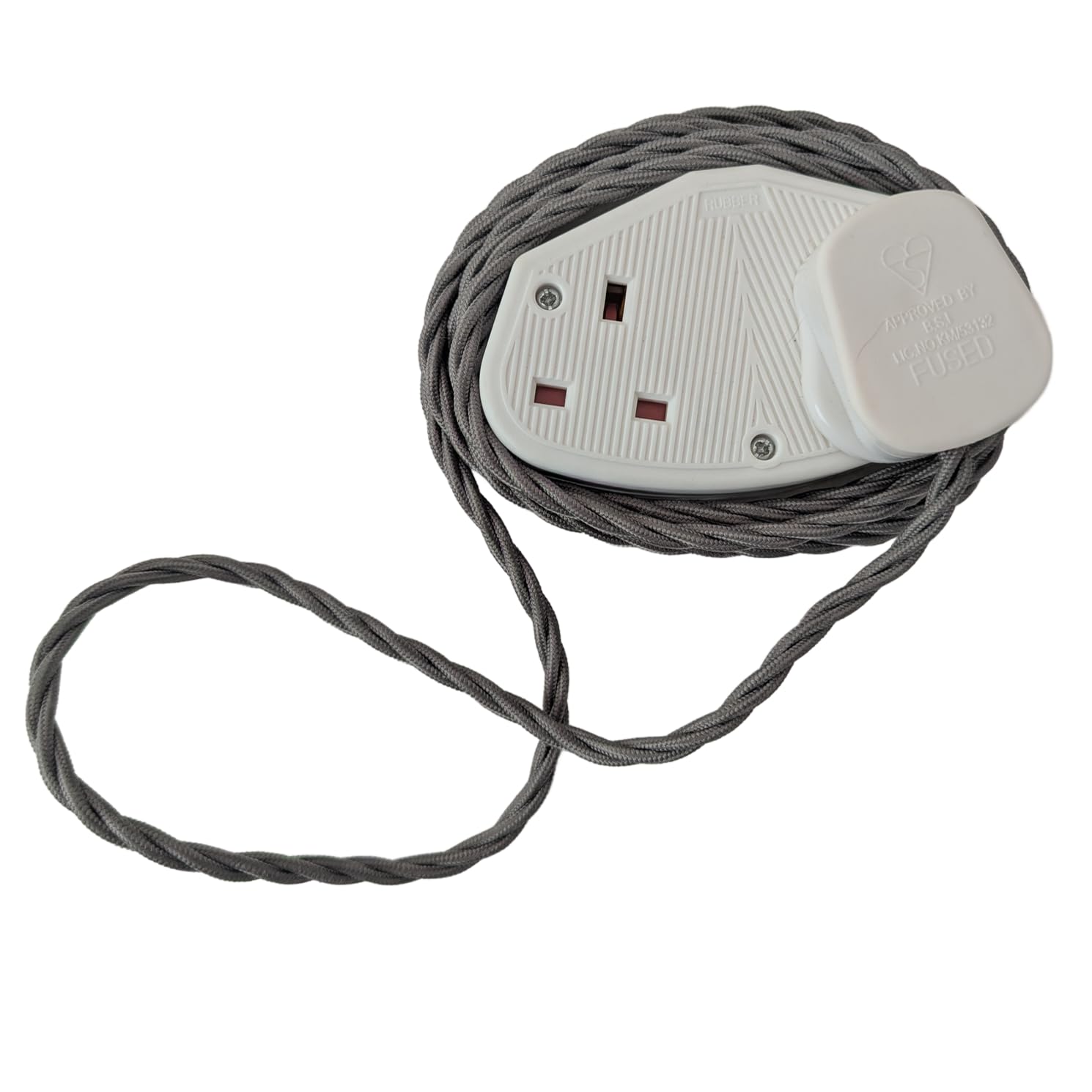 Vintage Electric Extension Leads, 13 amp rated Power Strips with 2 Way Outlets, 2 Socket Extension Cable with 2M Braided Fabric Twisted Cord for Home Office (Dawn Mist (White Plug) 13A) — image 1