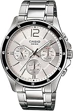 Casio #MTP1374D-7AV Reloj de hombre de metal de banda estándar multifuncional con esfera plateada