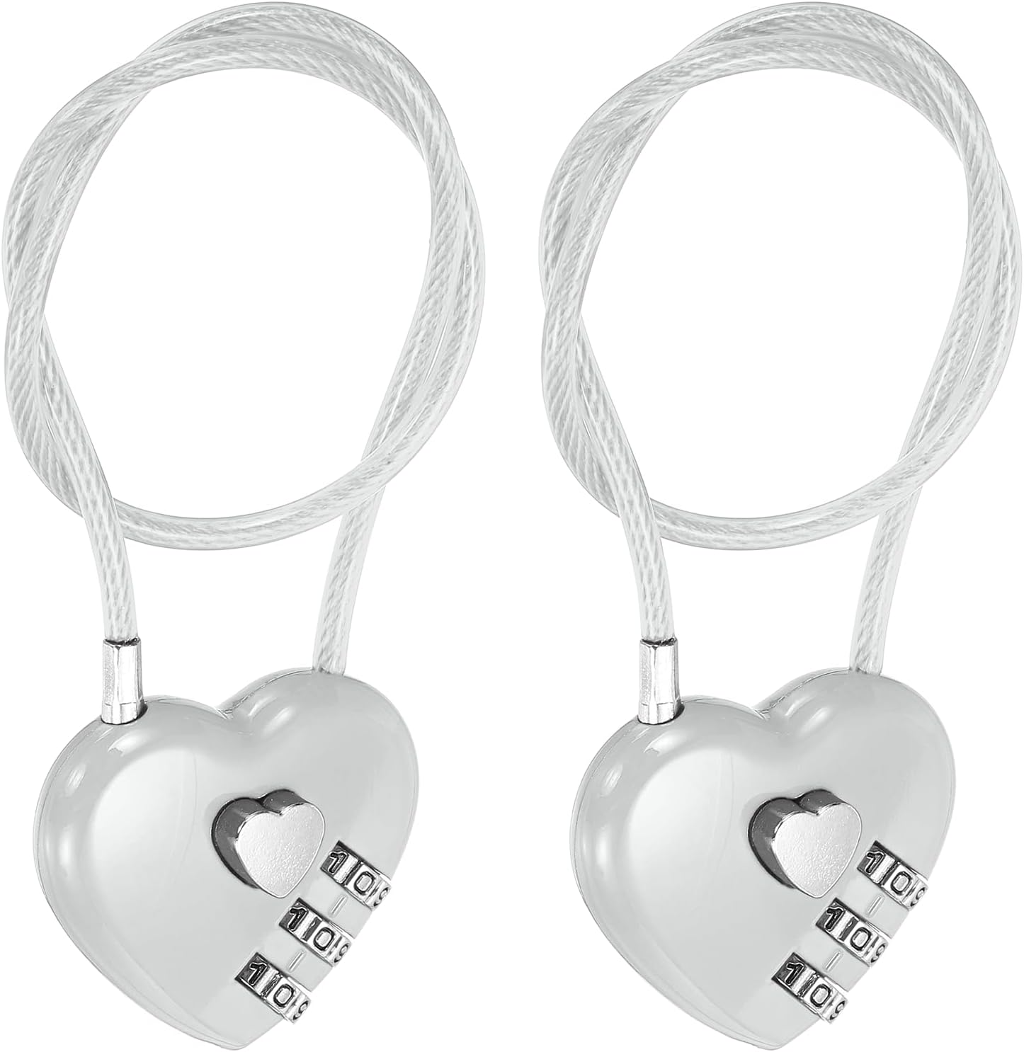 PATIKIL Heart Shaped Combination Padlock (11.8 Inch, Grey)(2), 3-Digit Combo Padlock Love Locks with Steel Wire Rope, Suit for Gym Locker/Fence/Luggage/Storage/Backpack/Toolbox/Cabinets