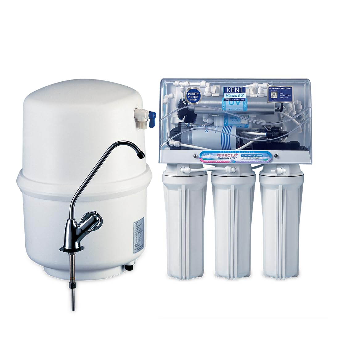 KENT Excel Plus Under the Counter RO Water Purifier Filter for Home with 7L Hydrostatic Tank | ISI Marked | Multi Stage Purification |RO + UV + UF + TDS Control | 15 LPH Flow White-image-49