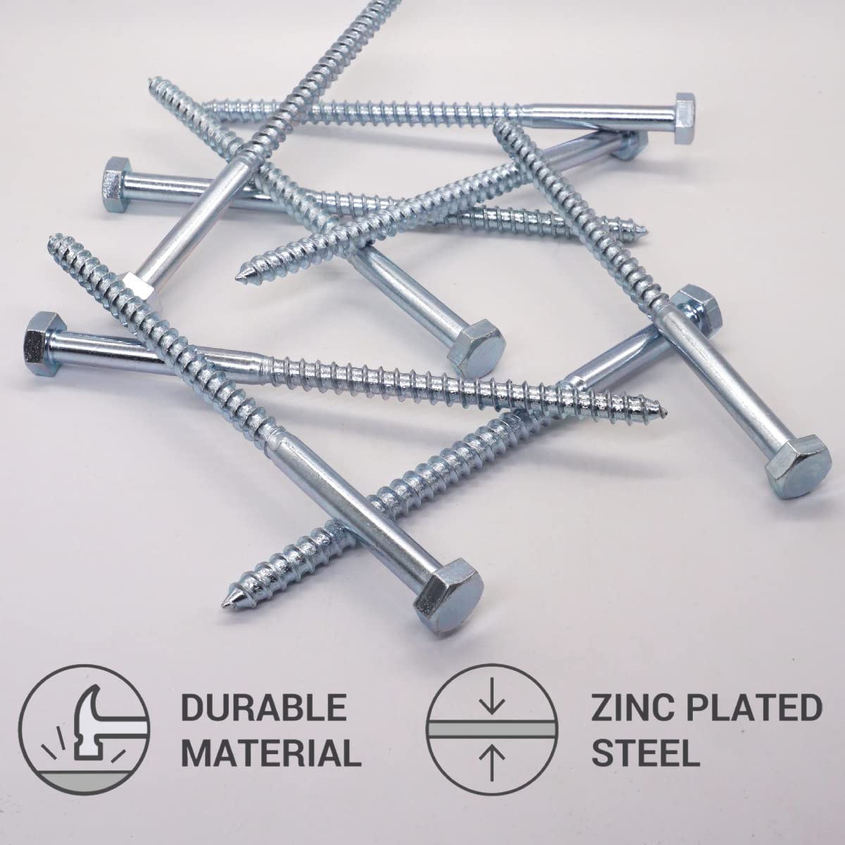 SKIR'CO (20 pcs) DIN 571 Zinc Plated Steel Hexagon Head Wood Screws M10 x 180 mm, Coach Screws, Hex Screw, Lag Bolts - Image 3