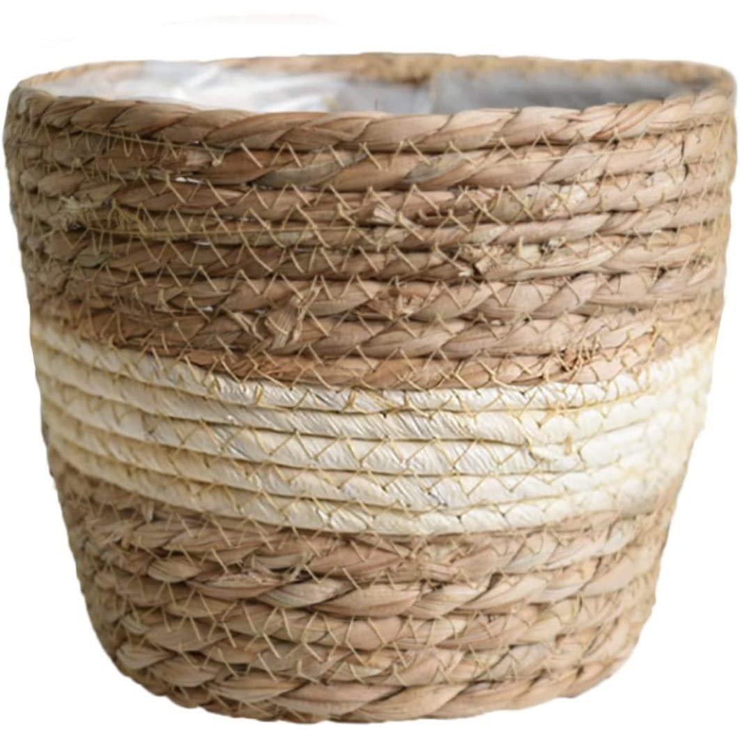 Grand panier en jonc de mer et cache-pot tressé main avec doublure