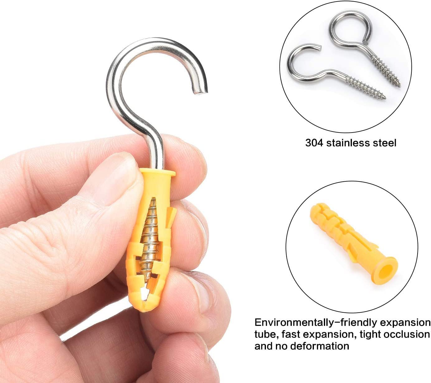 YAIRMIS 20pc 304 Stainless Steel Heavy Duty Screw Hooks, 2\" Eye Bolts, Indoor/Outdoor, Wall, Wood, PVC