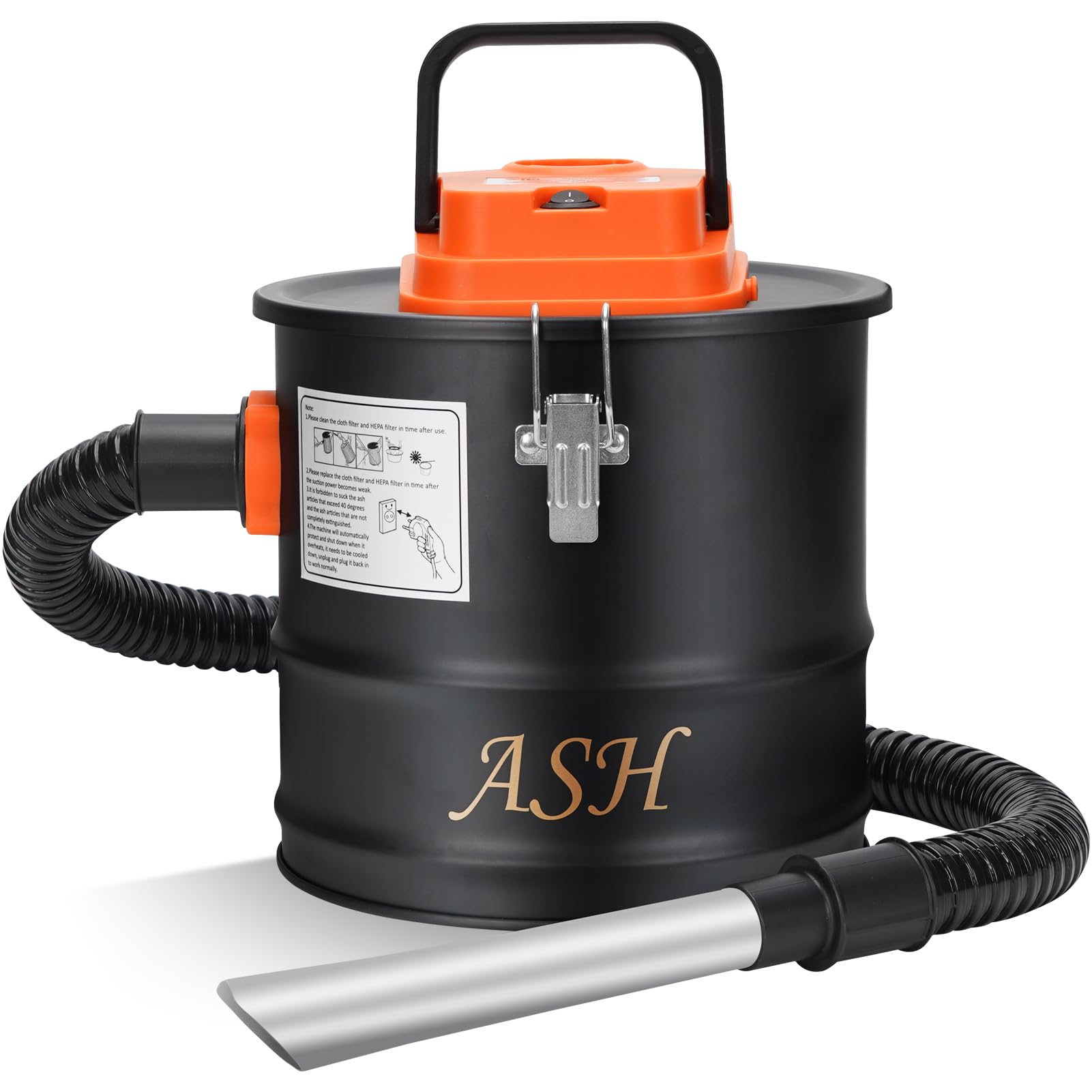 Ash Vacuum Cleaner -2.6 Gallon Fireplace Ash Vac with 800w Powerful Hose Non-Woven Dust Separator | Dry Stove Vacuum for Fireplaces Pellet Grill Wood Stove Fire Pits Orange