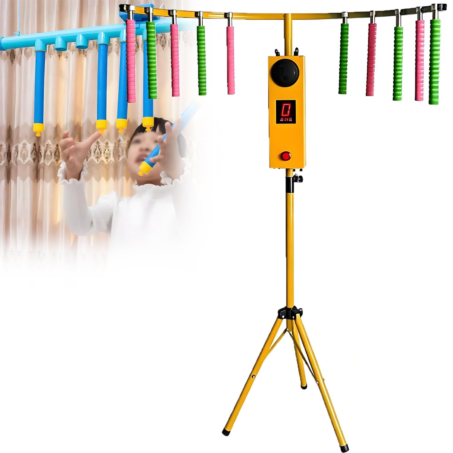 QuinteZhenTially Falling Catching Sticks Game Machine,Reflex Drop Sticks Game,Portable Hand Eye Coordination Training Catching Stick Game,Height Adjustable,Drop Stick Challenge Family Game Yellow