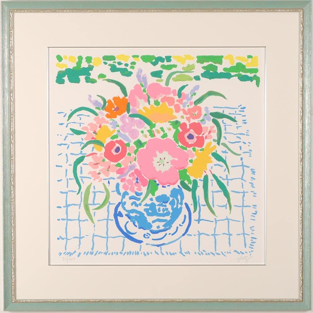 ジョン・ボッツ「花」シルクスクリーン,シートのみ,額なし,ラスト１ ジョン・ボッツ「花」シルクスクリーン，シートのみ，額なし，成行