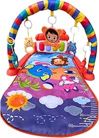 Tapete Ginásio de Atividades para Bebê com Piano Musical e 5 Brinquedos Pendentes – Arco Colorido, Estímulo Sensorial, Acolchoado e Fácil de Limpar (1 a 18 Meses) - Vermelho