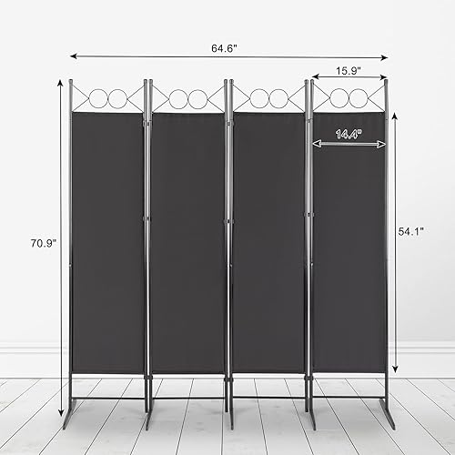 Miniatura 2 de Divisor de pared de 6 pies, 4 paneles, divisor de pantalla de habitación plegable para interiores, pantalla de división portátil con marco de acero