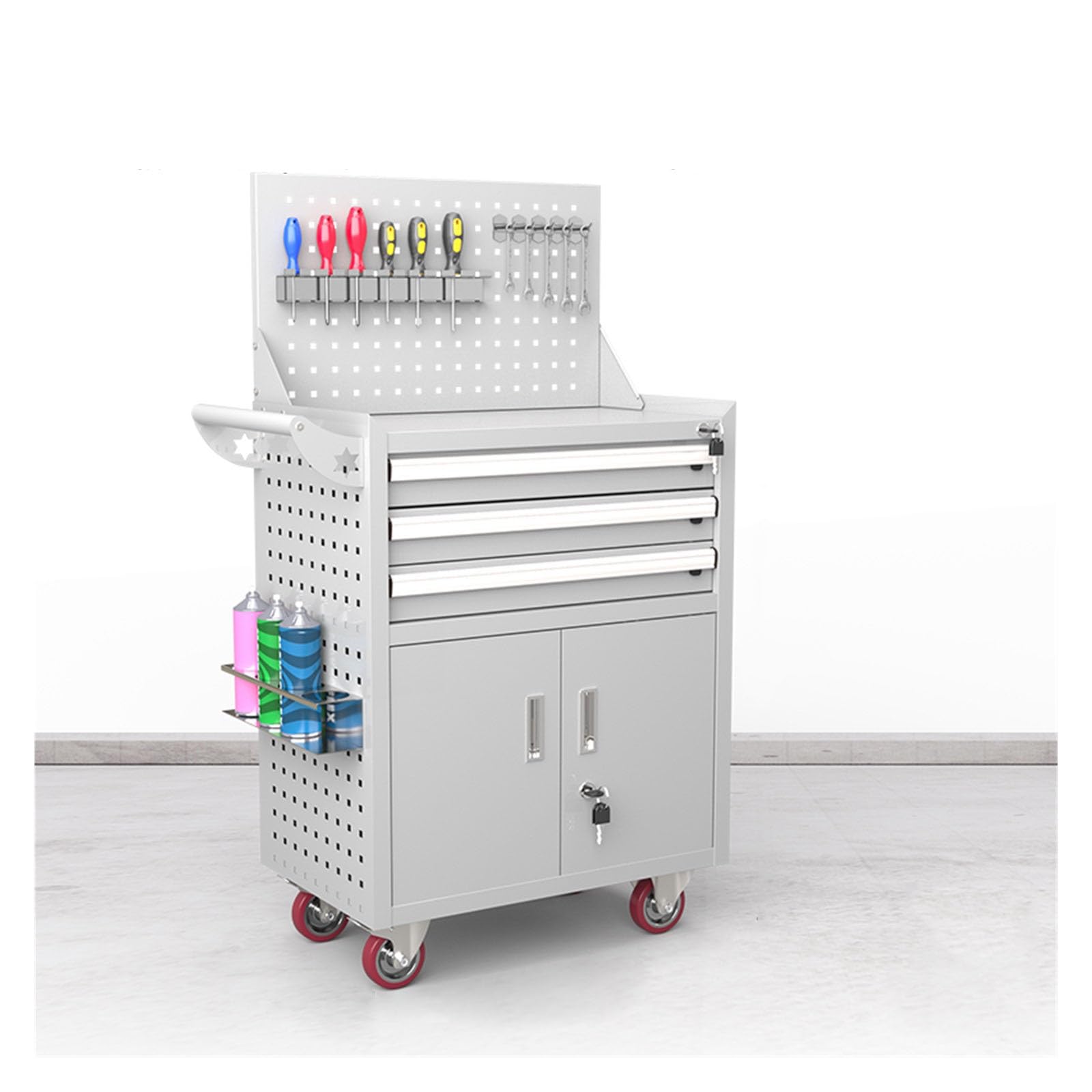 Fzl02068lm White Tool Case Rolling Tool Chest With Wheels, Storage Cabinet With 5 Drawer, Large Metal Box Organizer With Lock, Cart On Storage Solution(White)