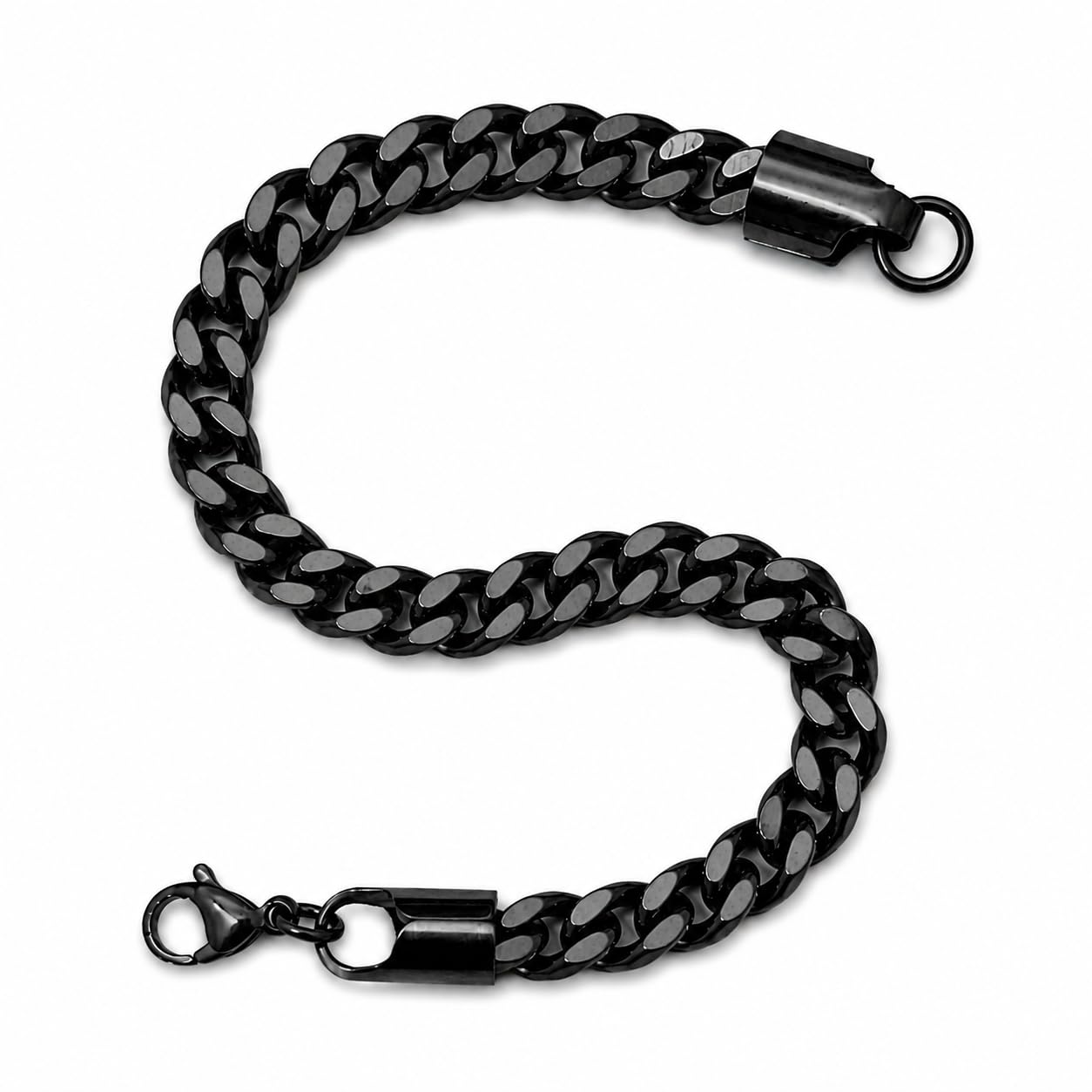 Black Cuban Link Chain Bracelet, Stainless Steel with Lobster Clasp-image-45