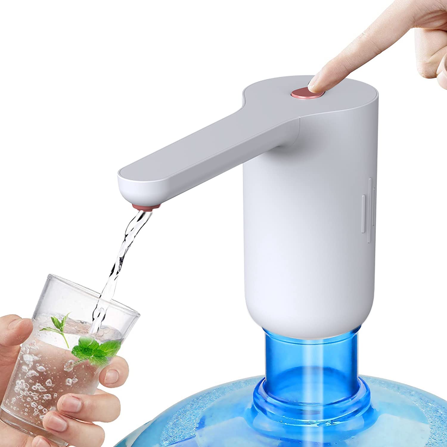 Automatic Water Dispenser USB Rechargeable Bottle Drinking Water Radio Water Pump Electric Drinking Water Pump Fast Pumping Universal Gallon Bottle Water Pump Dispenser ​Water ​distribution pipe white
